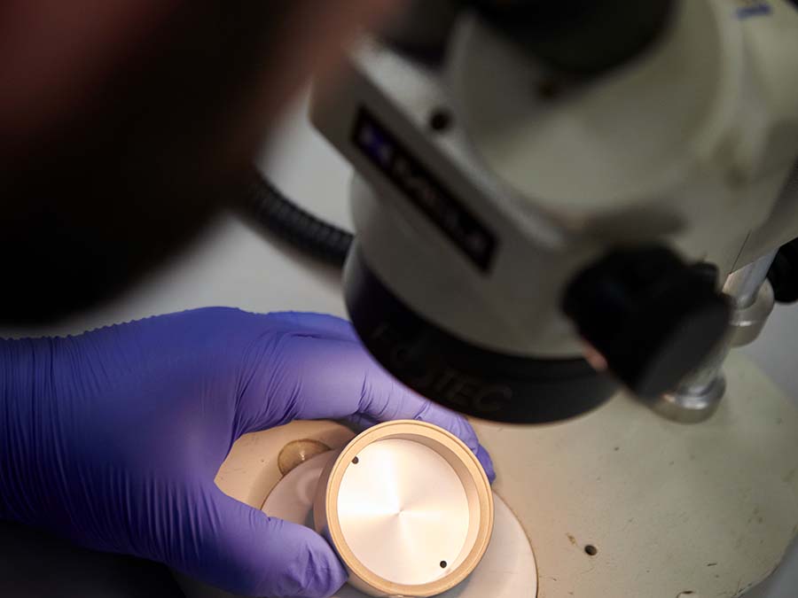 Metal part being examined